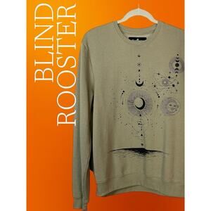 Blind Rooster Men's Large Olive Black Celestial Print Sweatshirt Full Front Back